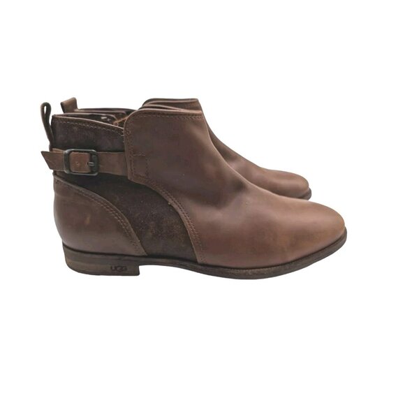 UGG Shoes - UGG Demi Ankle Boots Size 8 Chestnut Brown Leather Upper Sherpa Lined Shoes